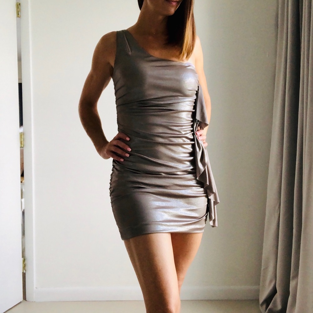 GUESS Metallic one-shoulder cocktail dress